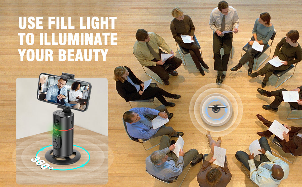 ADZOY Auto Face Tracking Desk Gimbal ADL-Q02D, 360° Rotation Face Body Phone Camera Mount with Rechargeable Fill Light (White & RGB) & Remote for Shooting Vlog, No App, Gesture Control, Live Streaming