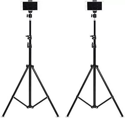 ROYAL SCOT GREY 6.9" feet (210cm) Set of 2 Strong Metal Mobile Phone Tripod/Camera Stand, Beauty Ring Light Stand, Photography Umbrella, Selfie Video Recording with Mobile Bracket Tripod (Black, Supports Up to 2000 g)