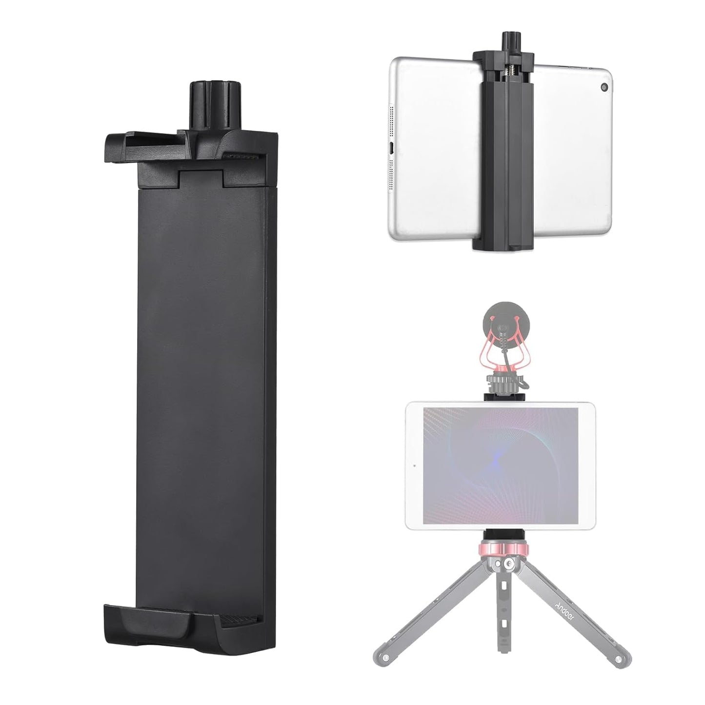 ADZOY 360° IPAD Tablet Mount Adapter for Tripod Camera Stand Clip Bracket with Adjustable Clamp for IPAD Tablet, Smartphones & All Types of Tripods (Tablet IPAD Holder Clamp)