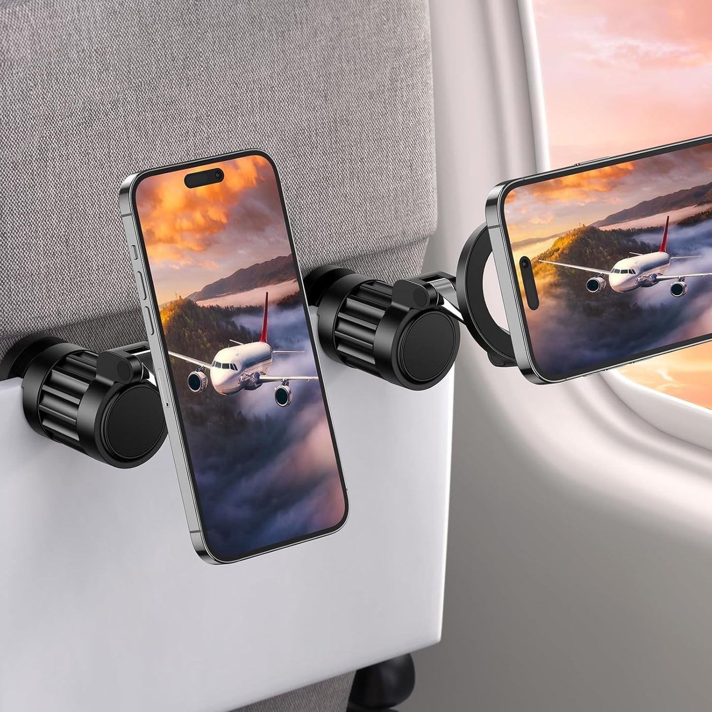 ADZOY Magnetic Airplane Phone Holder, 360°Rotating Foldable Phone Mount, Plane Travel Essential Accessories, Adjustable Universal Handsfree Plane Phone Stand for iPhone 16-12 Pro Max/Magsafe Case (2PC)