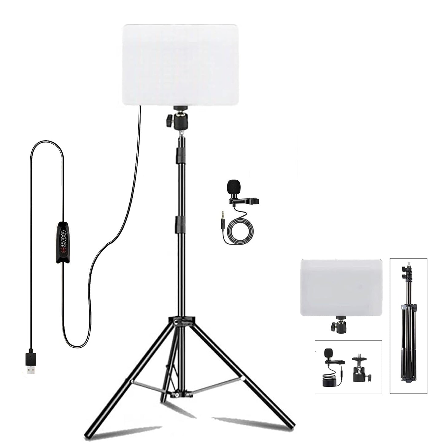 ADZOY Professional Combo of 10 Inch USB Powered Bi-Colors LED Panel Light with 7 Feet Adjustable Metal Tripod and Collar Lapel Microphone for Baking, Craft, Calligraphy, Drawing