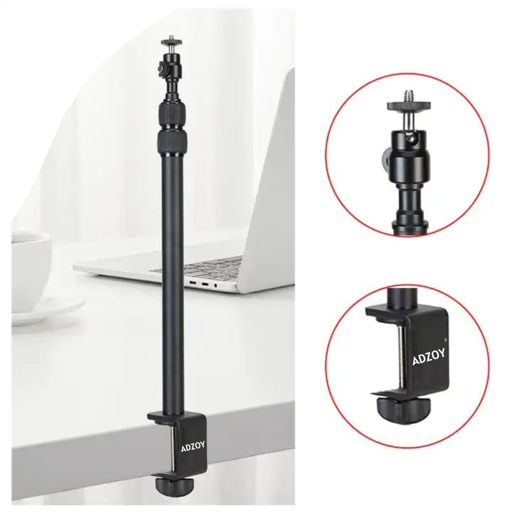 ADZOY 2024 Photography LED Lighting Panel Light Remote Control with MT49 Light Stand Tabletop C Clamp Desk Mount Table Stand, Super Clamp & Collar Mic and BT-03 Bluetooth Control Button
