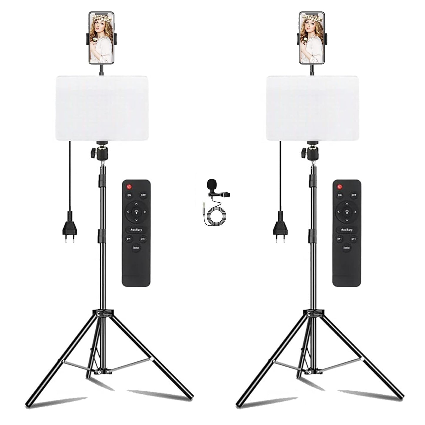 ADZOY (Set of 2) 6 Modes 10" LED Soft Light Panel Kit | 7 Foot Metal Tripod Stand | Collar Mic for Studio Photography/Video Recording/Baking/Calligraphy | PL-26 | Remote Control | Continues Light
