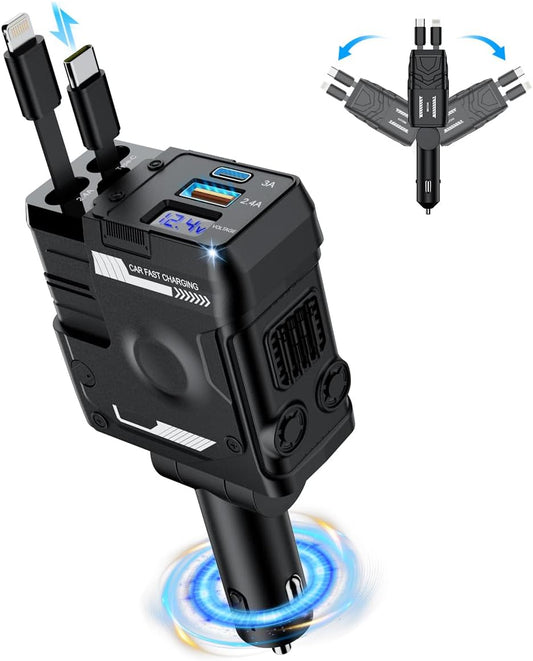 ADZOY Car Charger, 4 in 1 Mech-Style Fast Charging Car Phone Charger 65W, Cell Phone Charger for Car Compatible with iPhone 16/16 Pro Max/15/15 Pro Max/14/13/12/11,Galaxy, Pixel