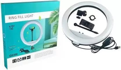 ADZOY PREMIUM Professional Ring Light 12" (30cm) 300 LED Power and mobile phone Clip & Lapel Mic, 30W Dimmable LED Ring Light Ring Flash (White)
