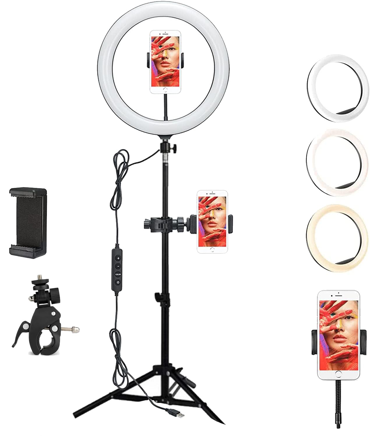 ADZOY Combo of 210 CM (6.9 Feet) Metal Tripod With 10 inch LED Ring Light with Super Clamp and Bracket for Cell Phone, Baking, Craft, Calligraphy, Drawing, Online Lesson, Video Recording