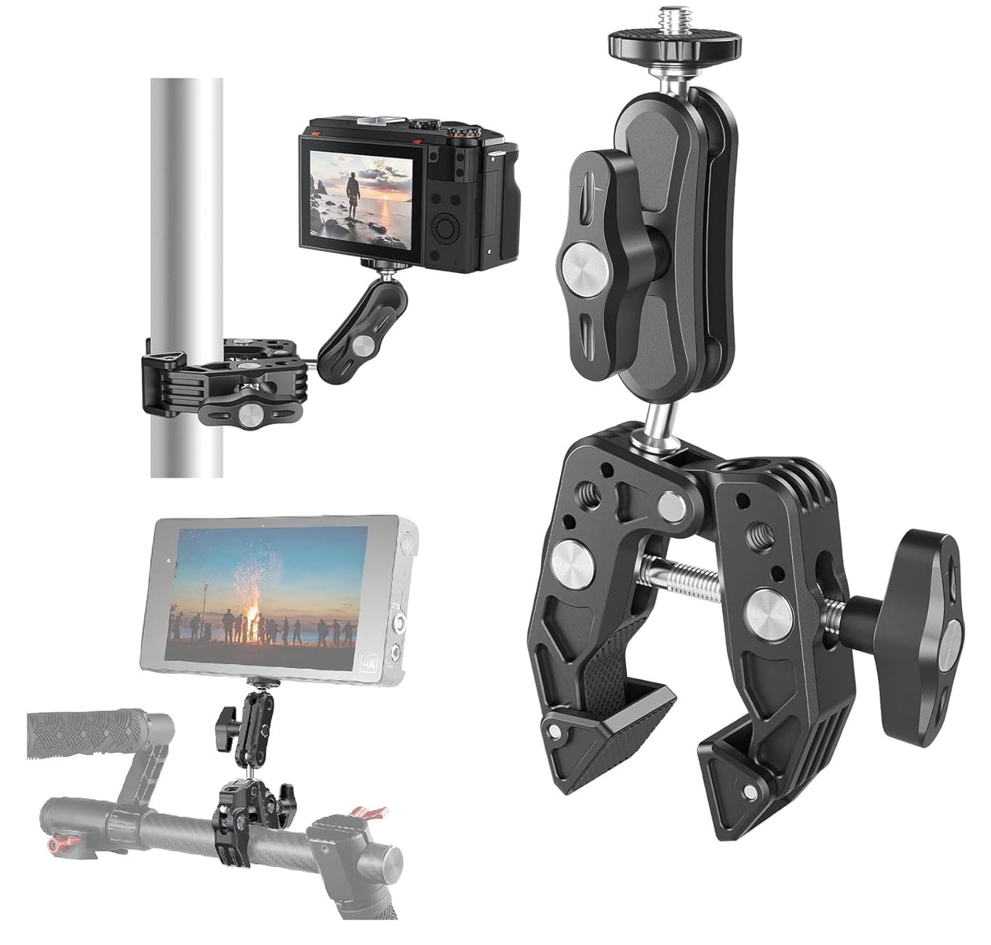 ADZOY Camera Monitor Super Clamp Mount 360 Ballhead Magic Arm with 1/4" 3/8" Port Bike Motorcycle Handlebar Attach Accessories for Canon Nikon DSLR GoPro Isnta360 Video Light Ronin-MX Freefly MOVI
