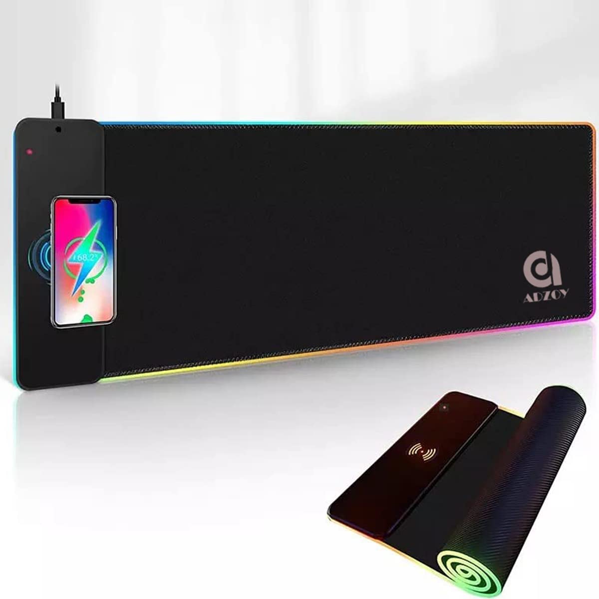 ADZOY Premium RGB Gaming Mouse Pad Desk Pad with Upto 10W Wireless Charging, (800x300x4) MM XXL Extended Non-Slip Rubber Base for Office, Home, Gaming