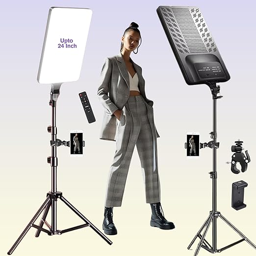 ADZOY Premium Upto 24 Inch LED Photography Bi-Colors Panel Light Kit with Adjustable Tripod, Phone Clamp & Mounting Bracket for YouTube | Makeup | Live Streaming | Video & Vlogging