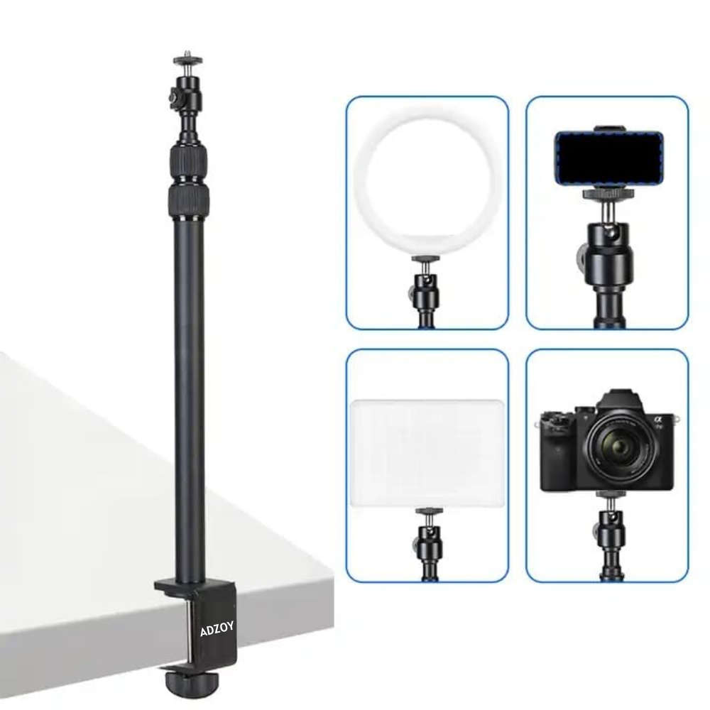 ADZOY 2024 Photography LED Lighting Panel Light Remote Control with MT49 Light Stand Tabletop C Clamp Desk Mount Table Stand, Super Clamp & Collar Mic and BT-03 Bluetooth Control Button