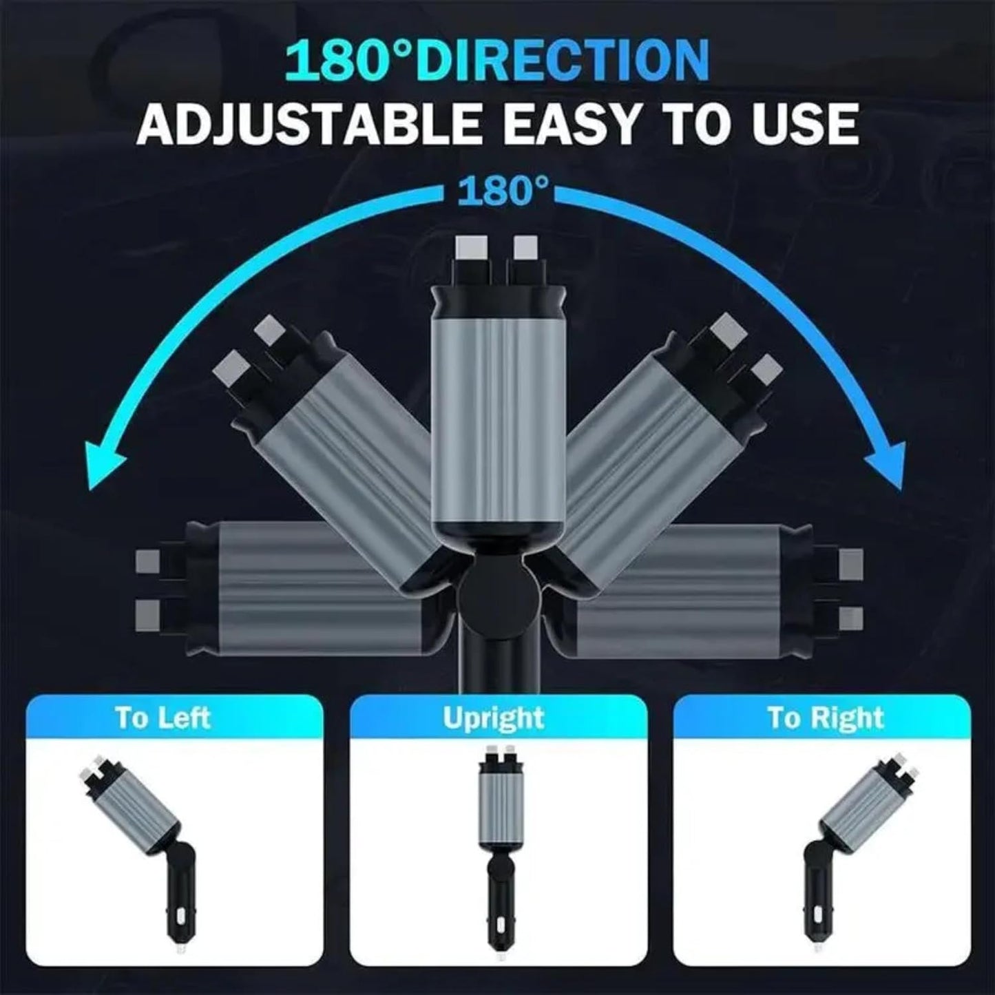 ADZOY Retractable Type C +iOS Car Mobile Charger with Roof Starry Projection | Car Accessories | 4 in 1 | Fast Charging & Ambient LED Light – Universal for All Phones | Starry Sky Light