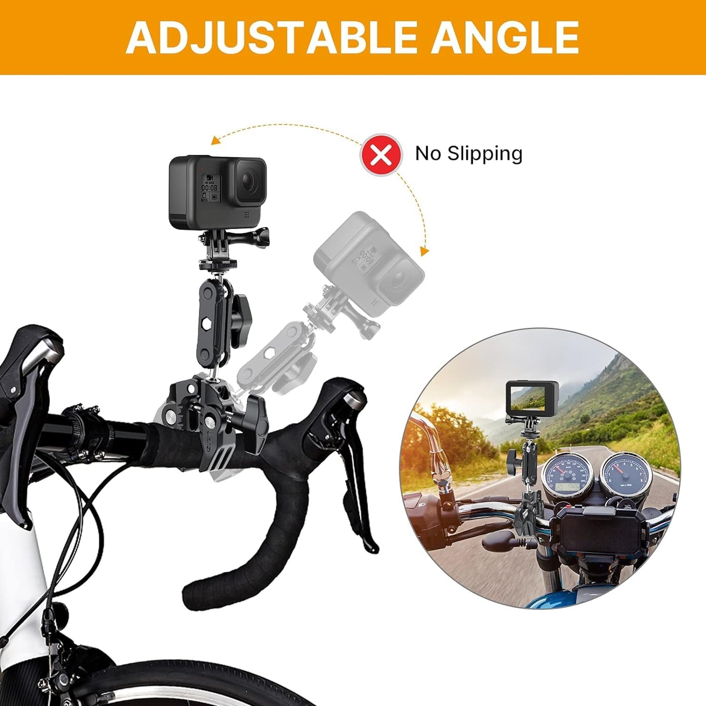 ADZOY Camera Monitor Super Clamp Mount 360 Ballhead Magic Arm with 1/4" 3/8" Port Bike Motorcycle Handlebar Attach Accessories for Canon Nikon DSLR GoPro Isnta360 Video Light Ronin-MX Freefly MOVI