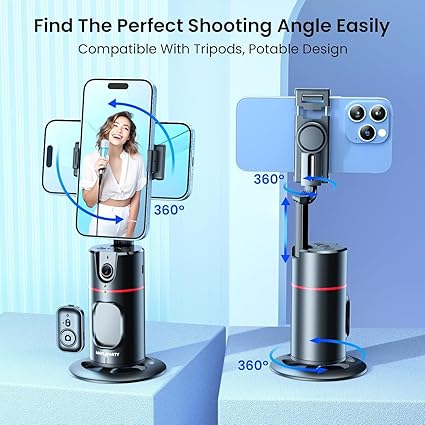 ADZOY Professional P02 Auto Face Tracking Tripod Desktop Gimbal, 360° Rotation Phone Holder Body Track Camera Mount with Remote, No App, Gesture Control, Moving Tripod for Vlog Live Streaming
