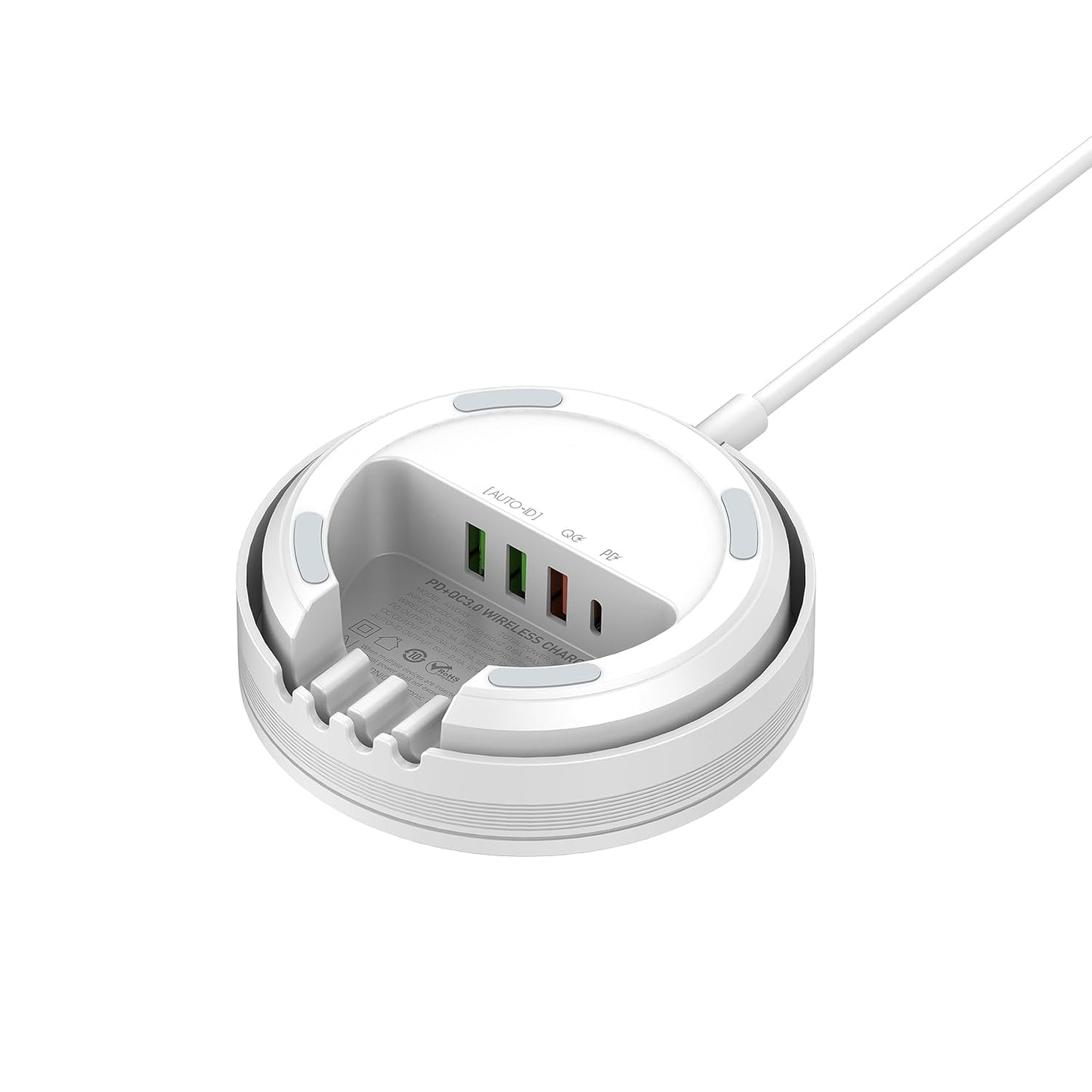 ADZOY 32W Desktop Wireless Charging Station - 5 in 1 Multiport Fast Charger with 15W Wireless + 4 USB Ultimate Solution for All Your Charging Needs - Compact and Portable Design