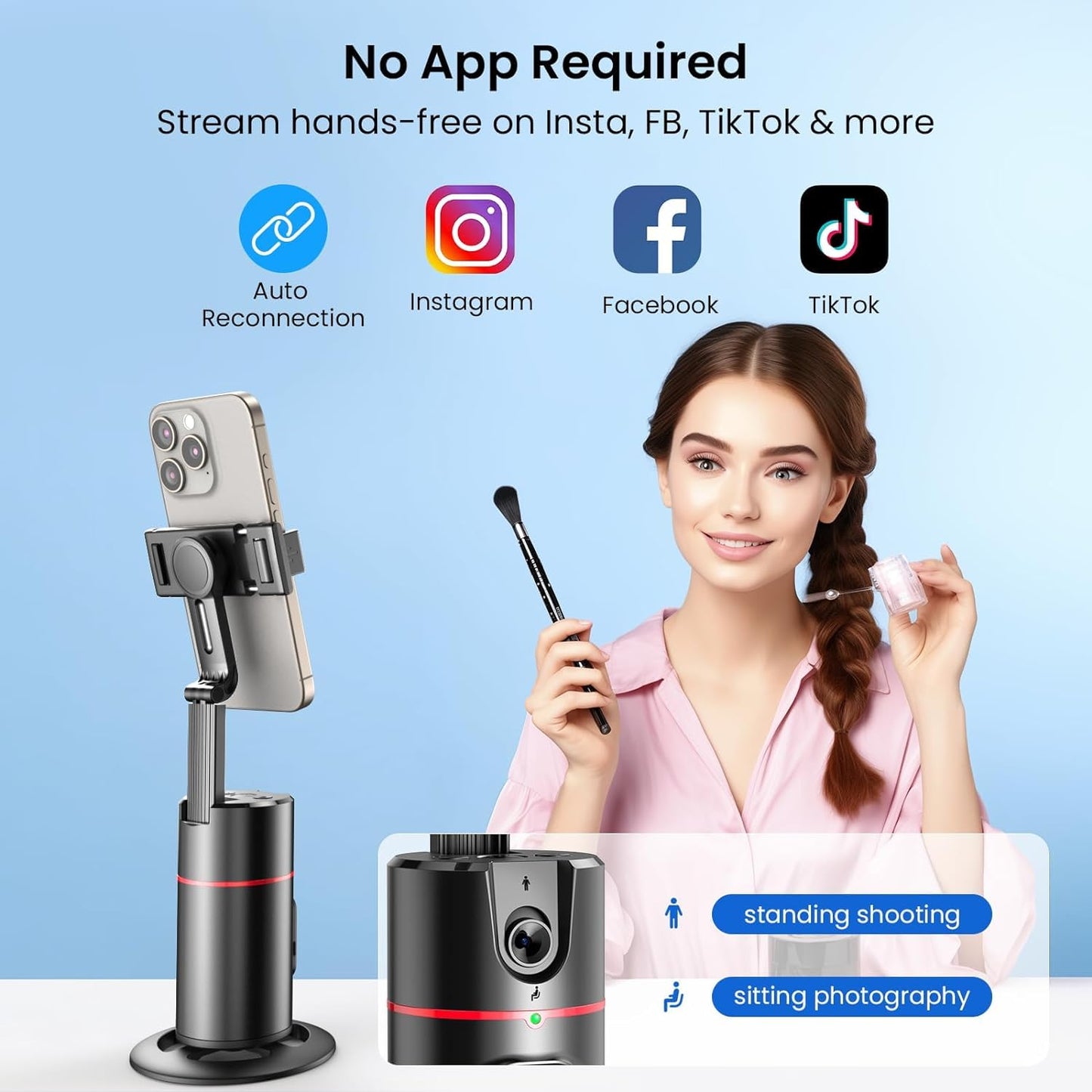 ADZOY Professional P02 Auto Face Tracking Tripod Desktop Gimbal, 360° Rotation Phone Holder Body Track Camera Mount with Remote, No App, Gesture Control, Moving Tripod for Vlog Live Streaming