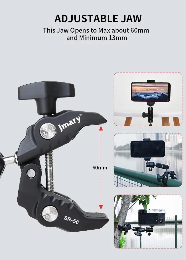 ADZOY Camera Monitor Super Clamp Mount 360 Ballhead Magic Arm with 1/4" 3/8" Port Bike Motorcycle Handlebar Attach Accessories for Canon Nikon DSLR GoPro Isnta360 Video Light Ronin-MX Freefly MOVI