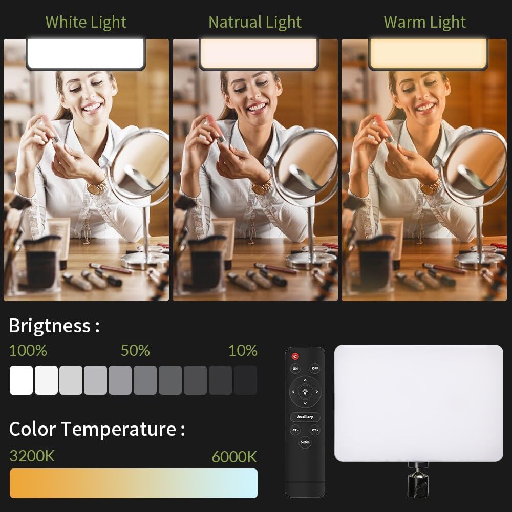 ADZOY 2024 Photography LED Lighting Panel Light Remote Control with MT49 Light Stand Tabletop C Clamp Desk Mount Table Stand, Super Clamp & Collar Mic and BT-03 Bluetooth Control Button