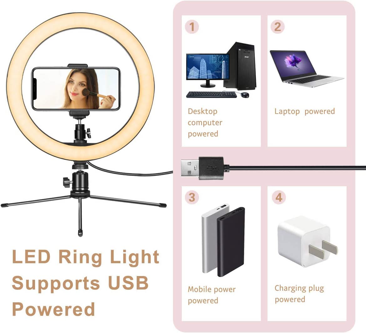 ADZOY (ADL-026M) 7 Inch Mini Metal Desk Tripod with10 inch LED Ring Light and Metal Collar Lapel Microphone 3.5mm for Cell Phone,Baking, Craft, Calligraphy, Drawing, Online Lesson, Video Recording