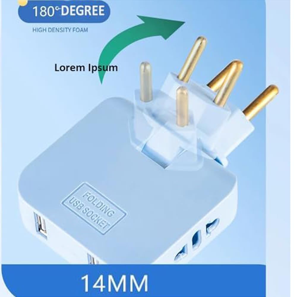 ADZOY 3 Plug Socket | 3-in-1 Rotating and Foldable Wall Plug Adapter | Smart Sleek and Ultra Thin 180 Degree Wall Socket | Space-Saving Smart Multiplug Power Socket Behind The Sofa, Bed (1)
