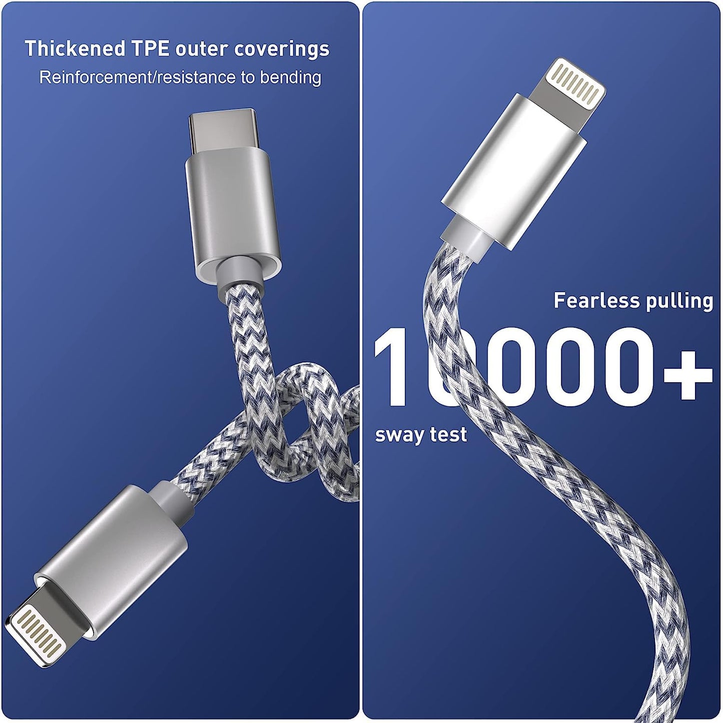 ADZOY PACK OF 2 2023 USB C to Lightning Charger Cable 10ft Apple MFI Certified Type C Power Delivery PD Fast Charging Cord for IOS AND ANDROID
