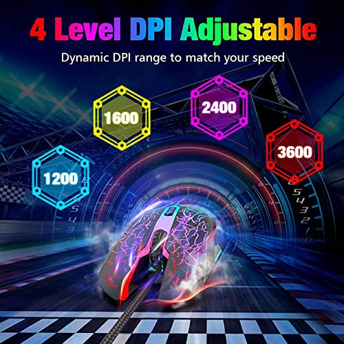 ADZOY Premium 6 Button Plug and Play RGB LED Ergonomic Design High Speed Optical Gaming Mouse 3.0 up to 3600 DPI Compatible with Windows/MAC/Linux