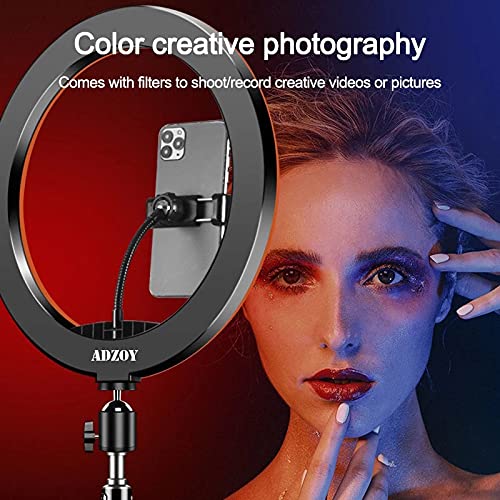 ADZOY Premium Combo of 10" RGB Selfie Light (3 Light Modes) with 6.9ft Tripod & Collar Mic for Your Personal and Professional Video Shoot