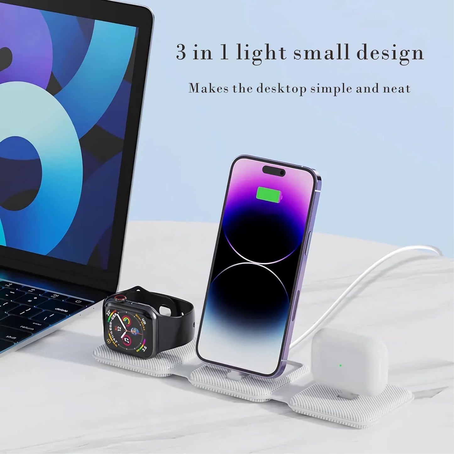 ADZOY Foldable 3 in 1 Charging Station for Multiple Apple Devices, iWatch Charger Dock Stand with 65W Power Adapter 3 Port for iPhone 14 Pro Max/13/12/11/X/8 Plus, AirPods