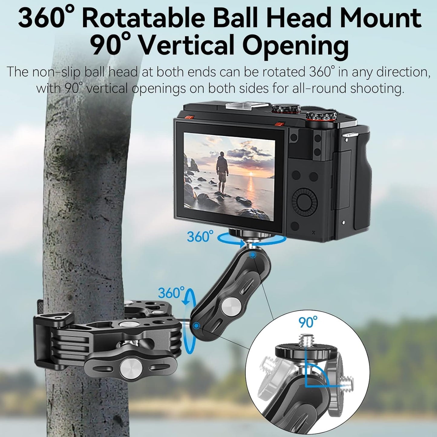 ADZOY Camera Monitor Super Clamp Mount 360 Ballhead Magic Arm with 1/4" 3/8" Port Bike Motorcycle Handlebar Attach Accessories for Canon Nikon DSLR GoPro Isnta360 Video Light Ronin-MX Freefly MOVI