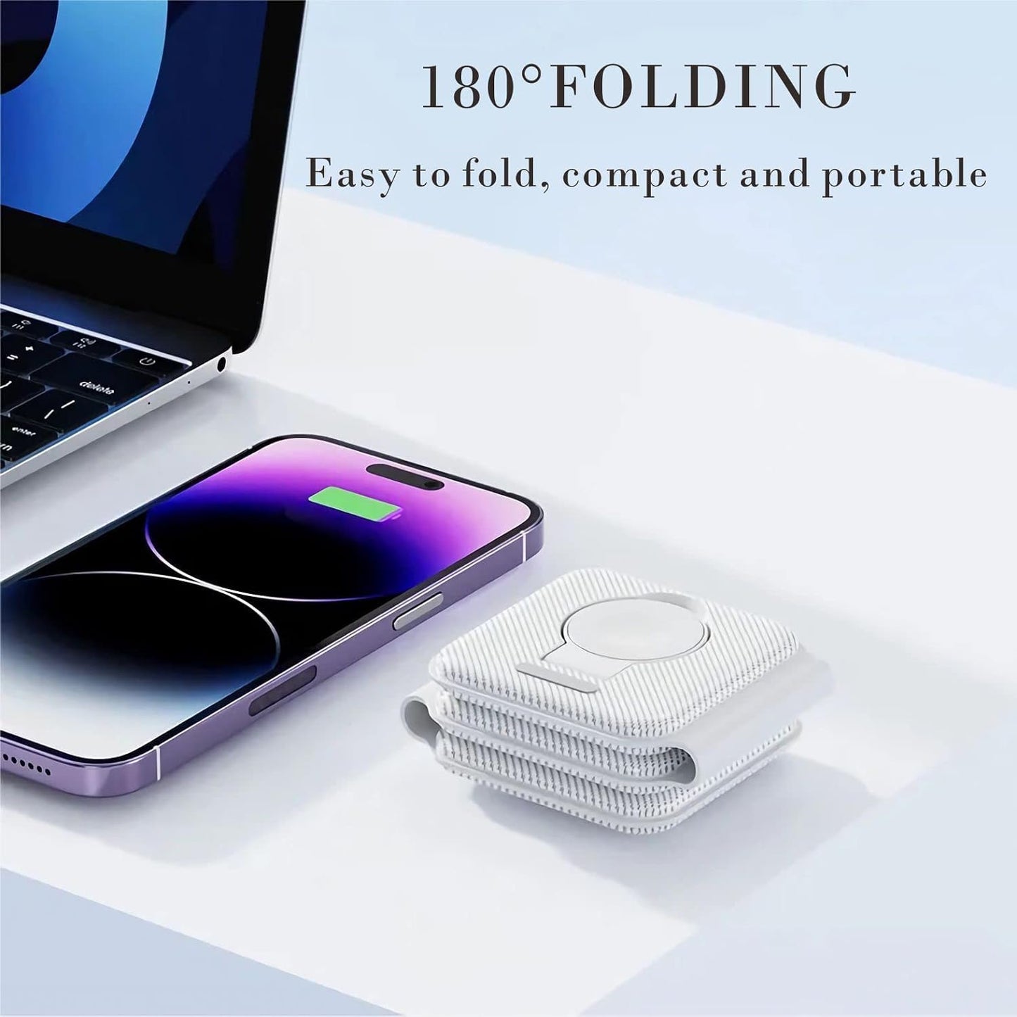 ADZOY Foldable 3 in 1 Charging Station for Multiple Apple Devices, iWatch Charger Dock Stand with 65W Power Adapter 3 Port for iPhone 14 Pro Max/13/12/11/X/8 Plus, AirPods
