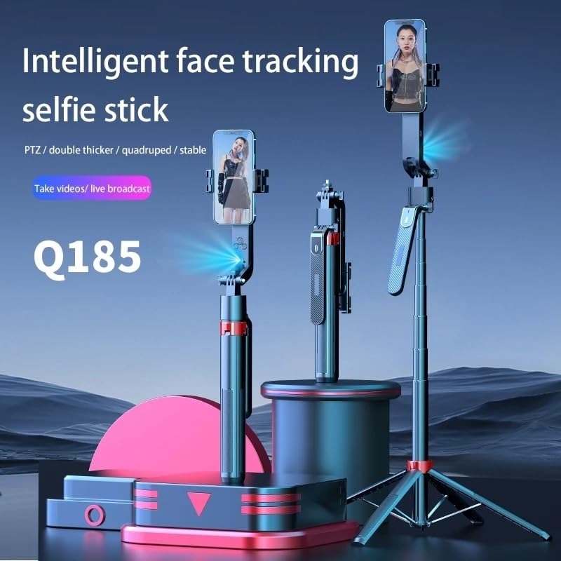 ADZOY Q185 Auto Face Tracking Tripod - 360° Rotating Smart Shooting Holder with Gesture Control | Detachable Stand for Vlogging, Streaming, Reels| Rechargeable (Q185 Face Tracking Camera Selfie Stick)
