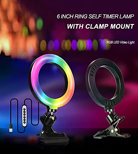 ADZOY Premium RGB Video Conference Lighting,6.3" Selfie Ring Light with Clamp Mount for Webcam Light with 3 Light Modes&6 Level Dimmable for Laptop/PC Monitor/Desk/Bed/Office/Makeup/YouTube/TIK Tok