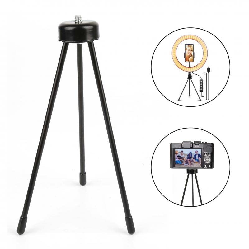 ADZOY (ADL-026M) 7 Inch Mini Metal Desk Tripod with10 inch LED Ring Light and Metal Collar Lapel Microphone 3.5mm for Cell Phone,Baking, Craft, Calligraphy, Drawing, Online Lesson, Video Recording