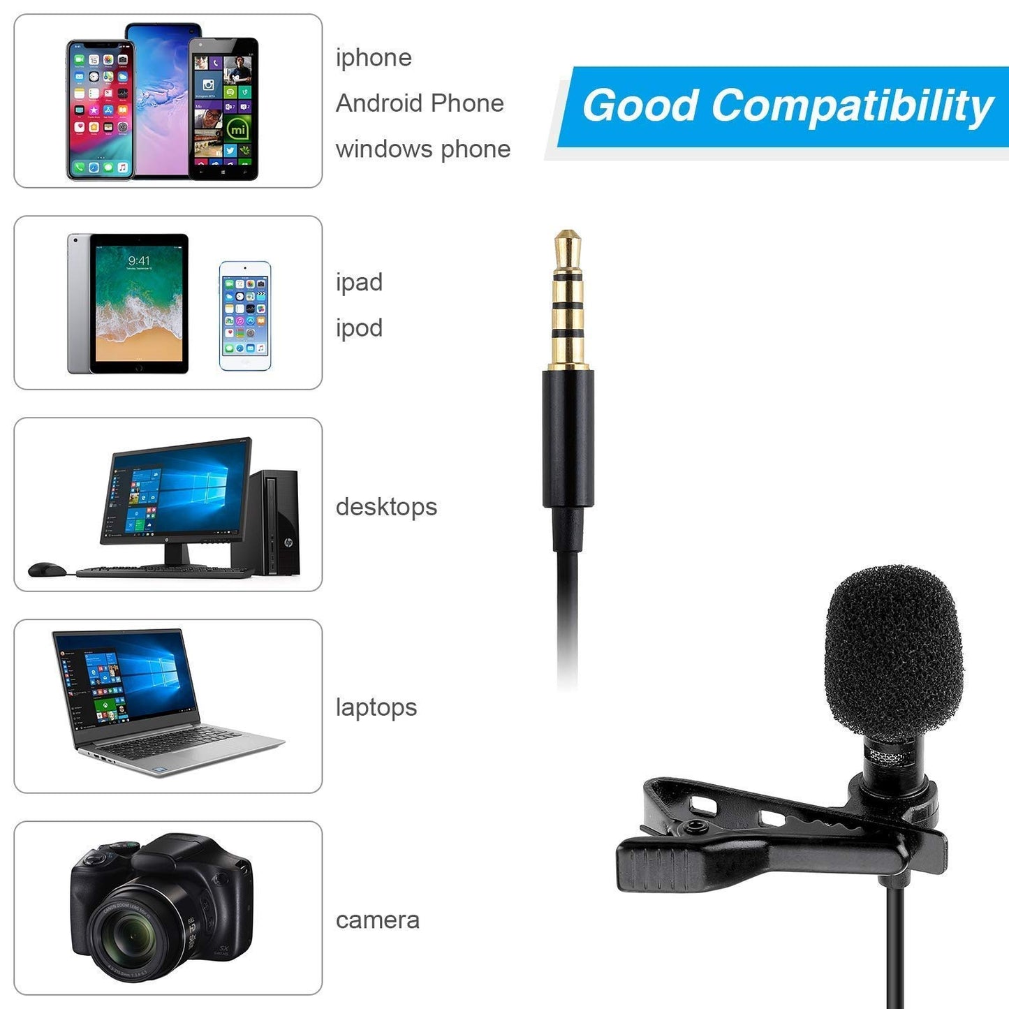 ADZOY Professional Combo of 10 Inch USB Powered Bi-Colors LED Panel Light with 7 Feet Adjustable Metal Tripod and Collar Lapel Microphone for Baking, Craft, Calligraphy, Drawing