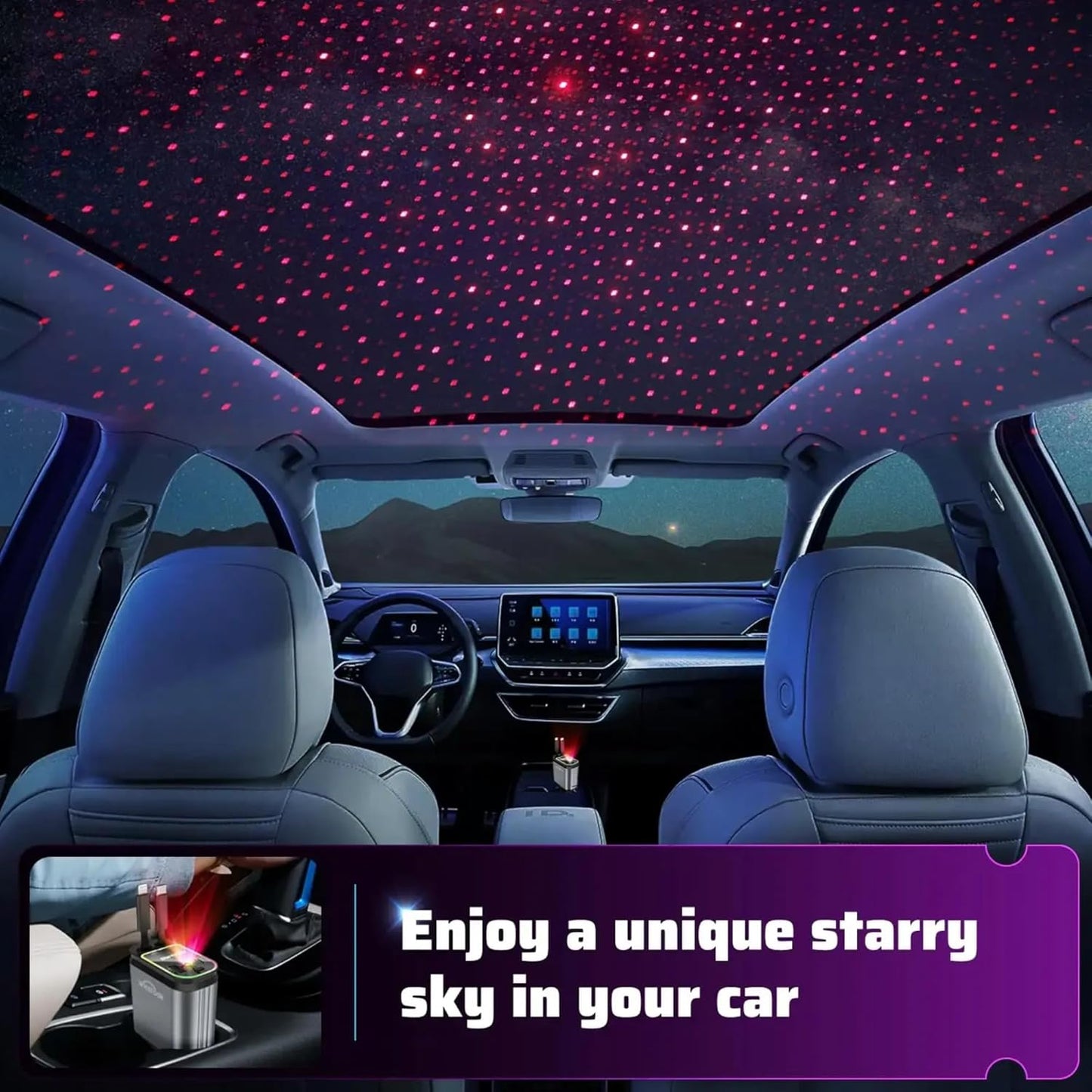 ADZOY Retractable Type C +iOS Car Mobile Charger with Roof Starry Projection | Car Accessories | 4 in 1 | Fast Charging & Ambient LED Light – Universal for All Phones | Starry Sky Light
