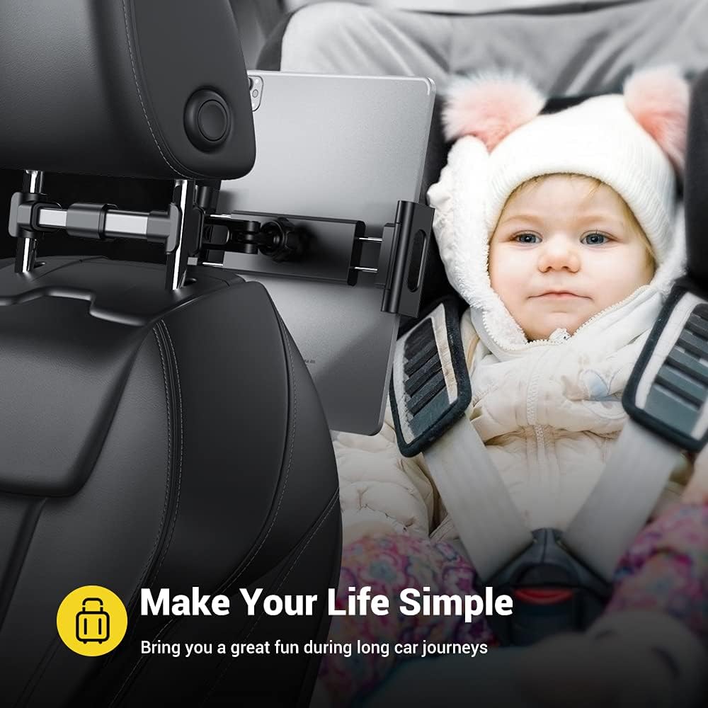 ADZOY 2024 Q2 Car Back Seat Headrest Mobile Mount Holder, 360° Rotation iPad Car Holder Back Seat for Tablets, Cell Phone and More 4.7-14" Devices, Headrest Posts Width 1.6-6.9"