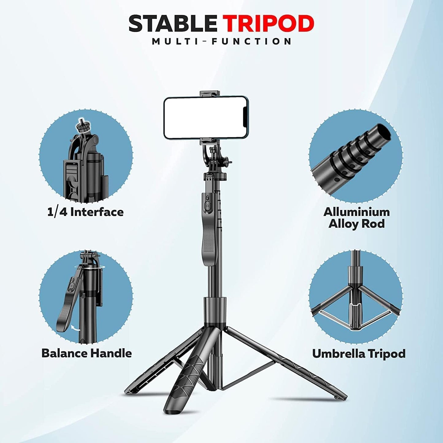ADZOY L16 61" Tall Selfie Stick Aluminum Tripod Stand with Remote &10 INCH Photography Round Panal Light with Remote, Phone Holder Compatible with iPhone/Android/GoPro (L16+10INCH Round PANAL Light)