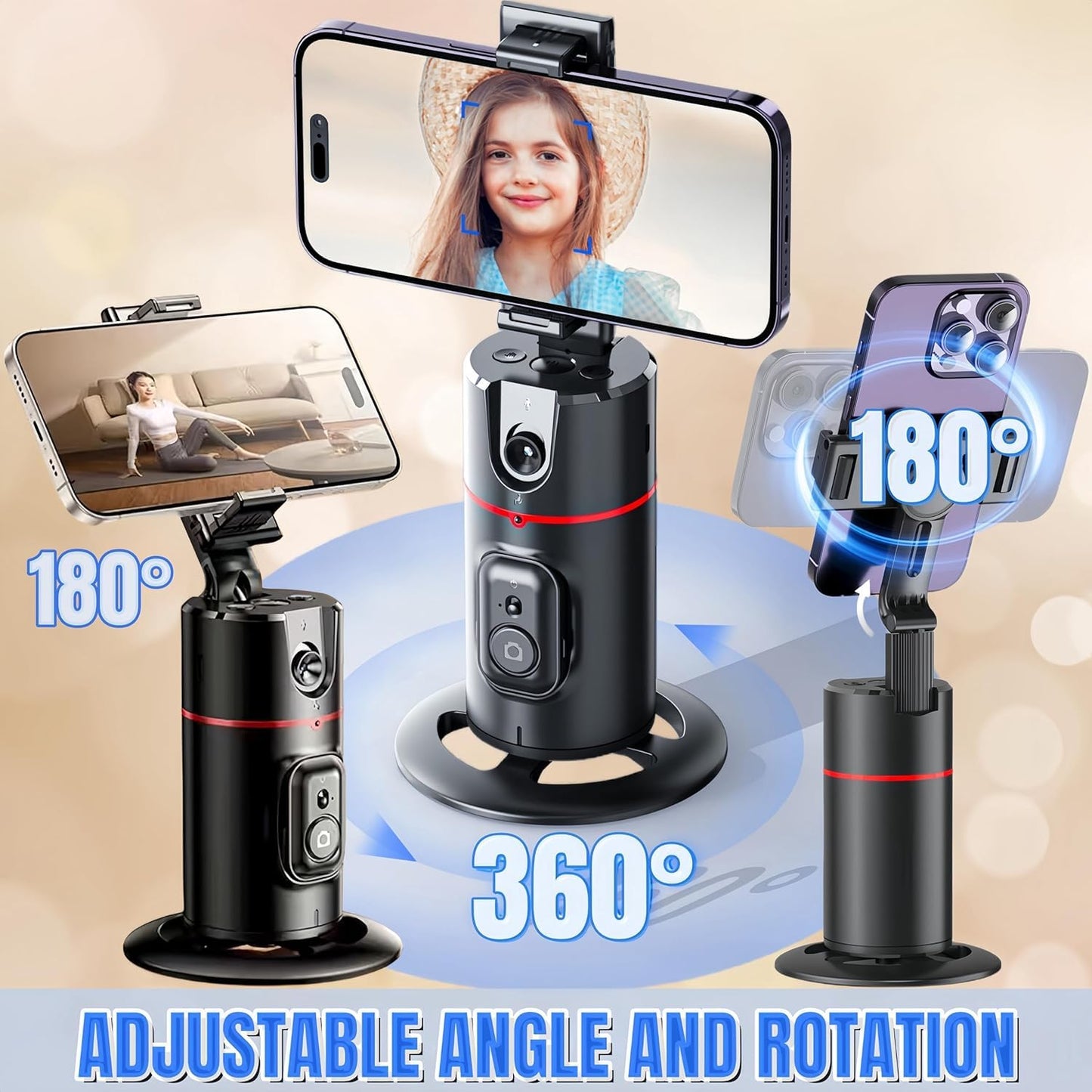 ADZOY Professional P02 Auto Face Tracking Tripod Desktop Gimbal, 360° Rotation Phone Holder Body Track Camera Mount with Remote, No App, Gesture Control, Moving Tripod for Vlog Live Streaming