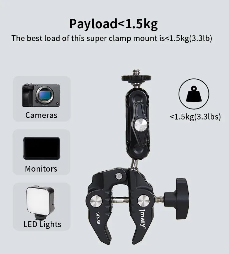 ADZOY Camera Monitor Super Clamp Mount 360 Ballhead Magic Arm with 1/4" 3/8" Port Bike Motorcycle Handlebar Attach Accessories for Canon Nikon DSLR GoPro Isnta360 Video Light Ronin-MX Freefly MOVI