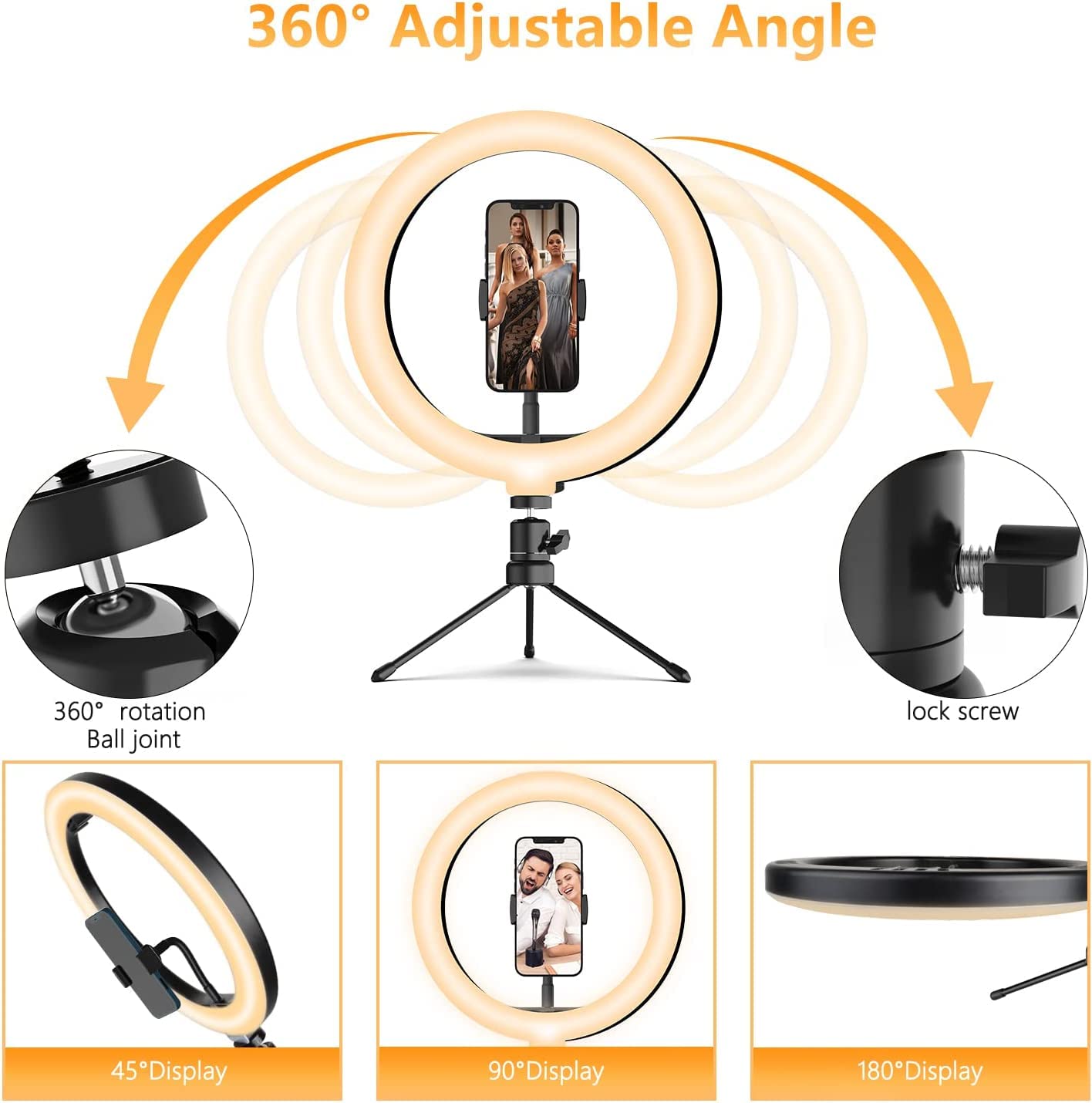ADZOY (ADL-026M) 7 Inch Mini Metal Desk Tripod with10 inch LED Ring Light and Metal Collar Lapel Microphone 3.5mm for Cell Phone,Baking, Craft, Calligraphy, Drawing, Online Lesson, Video Recording