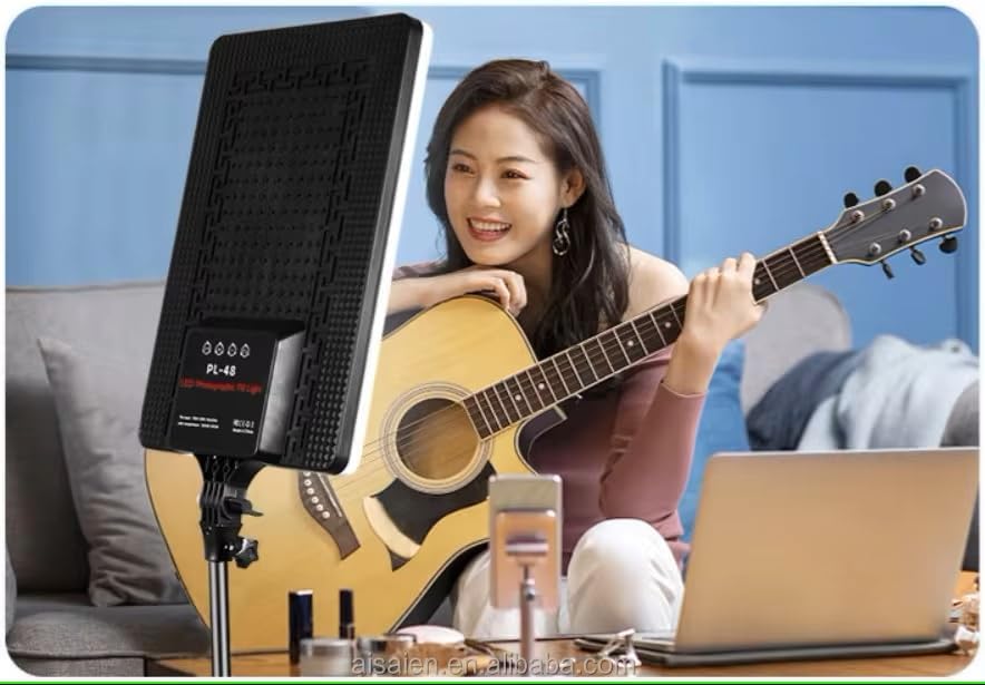 ADZOY Premium Super Bright Touch Key Enabled PL-48 Led Panel 60W Light with 7 Feet Adjustable Metal Tripod, Super Clamp and Collar Lapel Microphone for Video Photo Studio Lighting