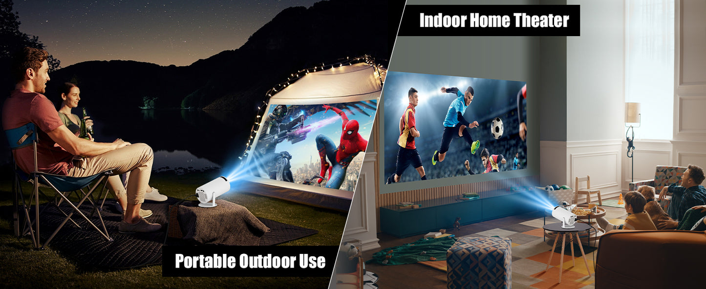 ADZOY Premium Mini Projector with Android System, Portable Projector with WiFi 6 and Bluetooth, Auto Vertical Correction, Full HD 1080P, 180°Rotatable Outdoor Movie Projector for Phone