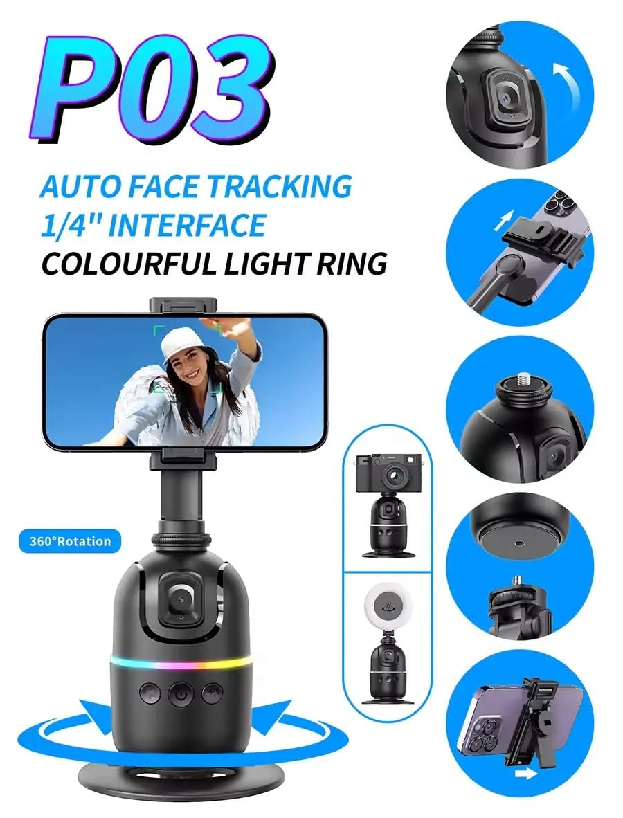 ADZOY L16 61" Tall Selfie Stick Aluminum Tripod Stand with Remote & P03 Auto Face Tracking Mobile Phone Holder, Compatible with iPhone/Android/GoPro (L16+P03 Auto Face Tracking Mobile Phone Holder)
