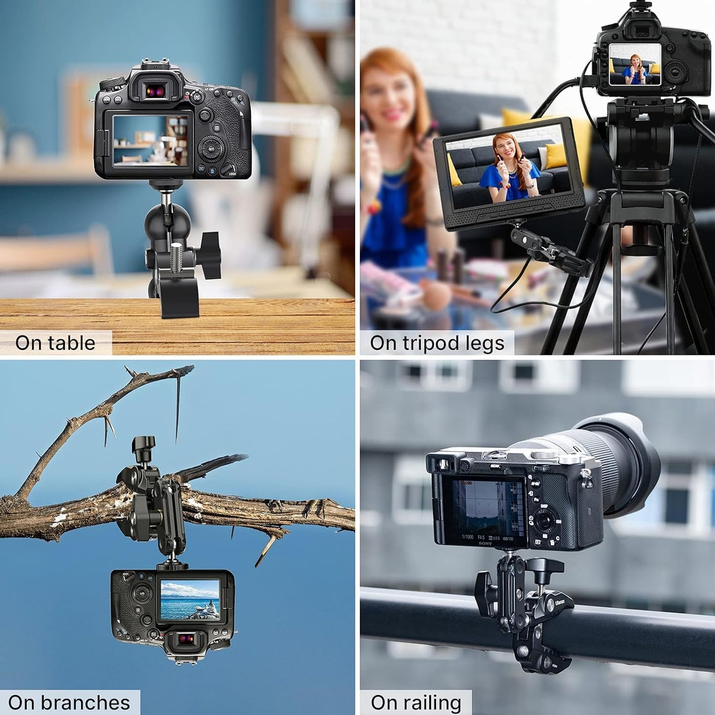 ADZOY Camera Monitor Super Clamp Mount 360 Ballhead Magic Arm with 1/4" 3/8" Port Bike Motorcycle Handlebar Attach Accessories for Canon Nikon DSLR GoPro Isnta360 Video Light Ronin-MX Freefly MOVI