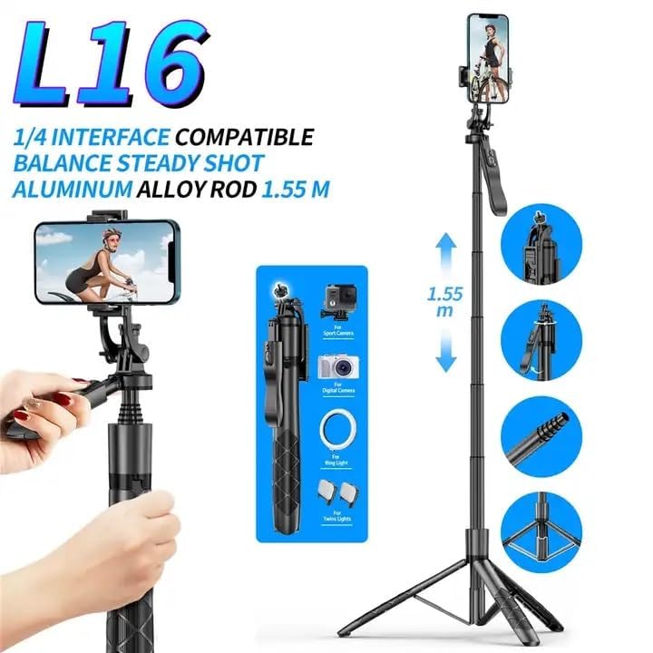 ADZOY L16 61" Tall Selfie Stick Aluminum Tripod Stand with Remote &10 INCH Photography Round Panal Light with Remote, Phone Holder Compatible with iPhone/Android/GoPro (L16+10INCH Round PANAL Light)