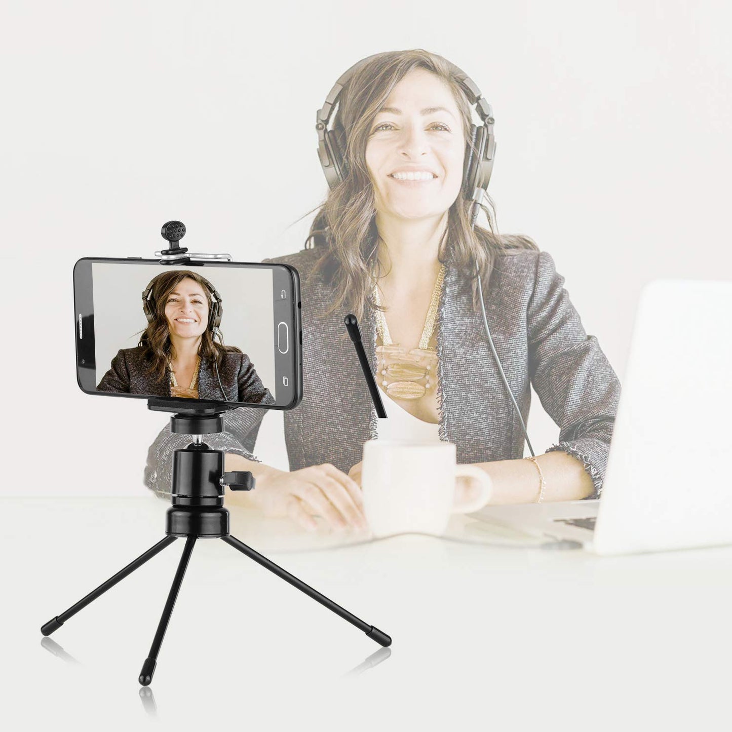 ADZOY (ADL-026M) 7 Inch Mini Metal Desk Tripod with10 inch LED Ring Light and Metal Collar Lapel Microphone 3.5mm for Cell Phone,Baking, Craft, Calligraphy, Drawing, Online Lesson, Video Recording