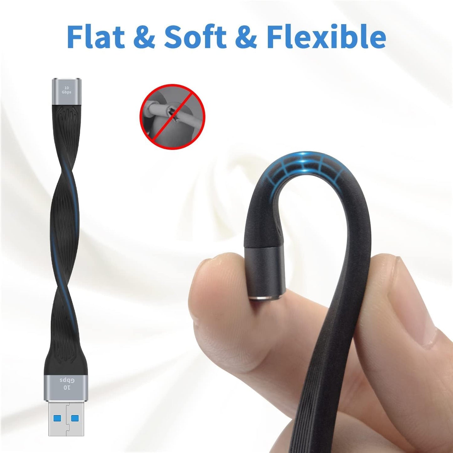 ADZOY USB-C to USB 3.1 Adapter 10Gbps,USB C Female to USB A Male Adapter Cable, USB C to USB A Adapter Charger Soft Flat Short Cable Compatible with Samsang Galaxy, MacBook(EPL-1033TC, 10GBPS)