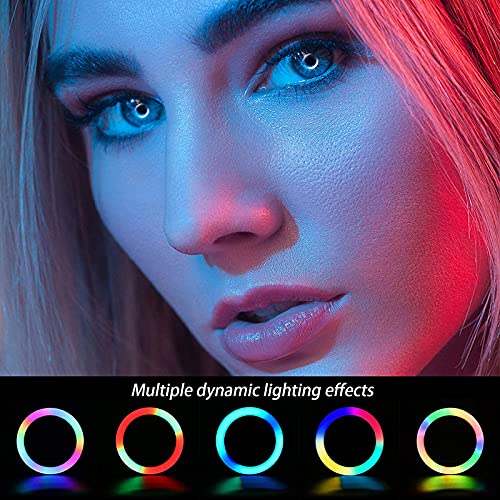 ADZOY Premium Combo of 10" RGB Selfie Light (3 Light Modes) with 6.9ft Tripod & Collar Mic for Your Personal and Professional Video Shoot