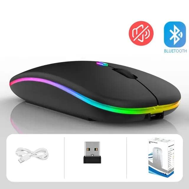 ADZOY Wireless Mouse Dual Mode Bluetooth 5.1 + 2.4Ghz Rechargeable RGB Led Silent Click Mouse connectivity Windows, Mac, iOS, Android (1 PCS)