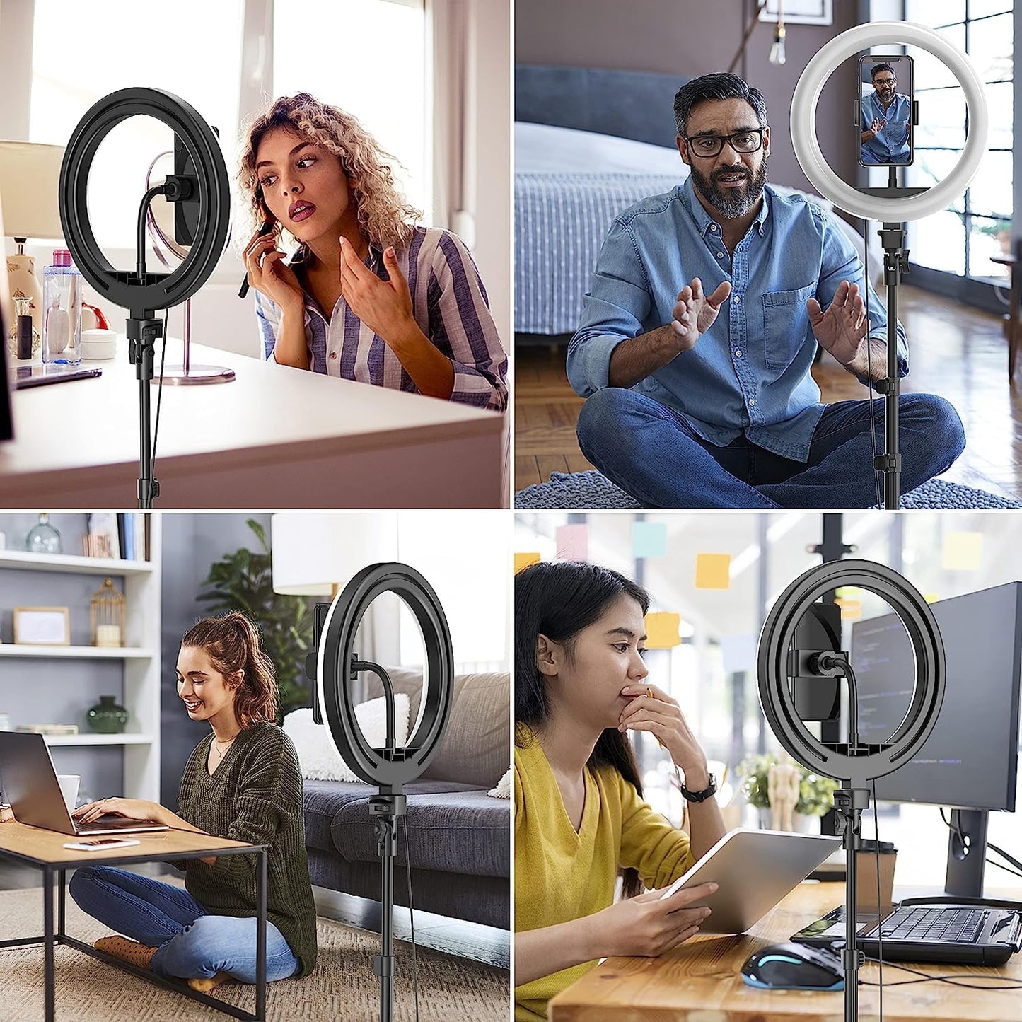 ADZOY Combo of 210 CM (6.9 Feet) Metal Tripod With 10 inch LED Ring Light with Super Clamp and Bracket for Cell Phone, Baking, Craft, Calligraphy, Drawing, Online Lesson, Video Recording