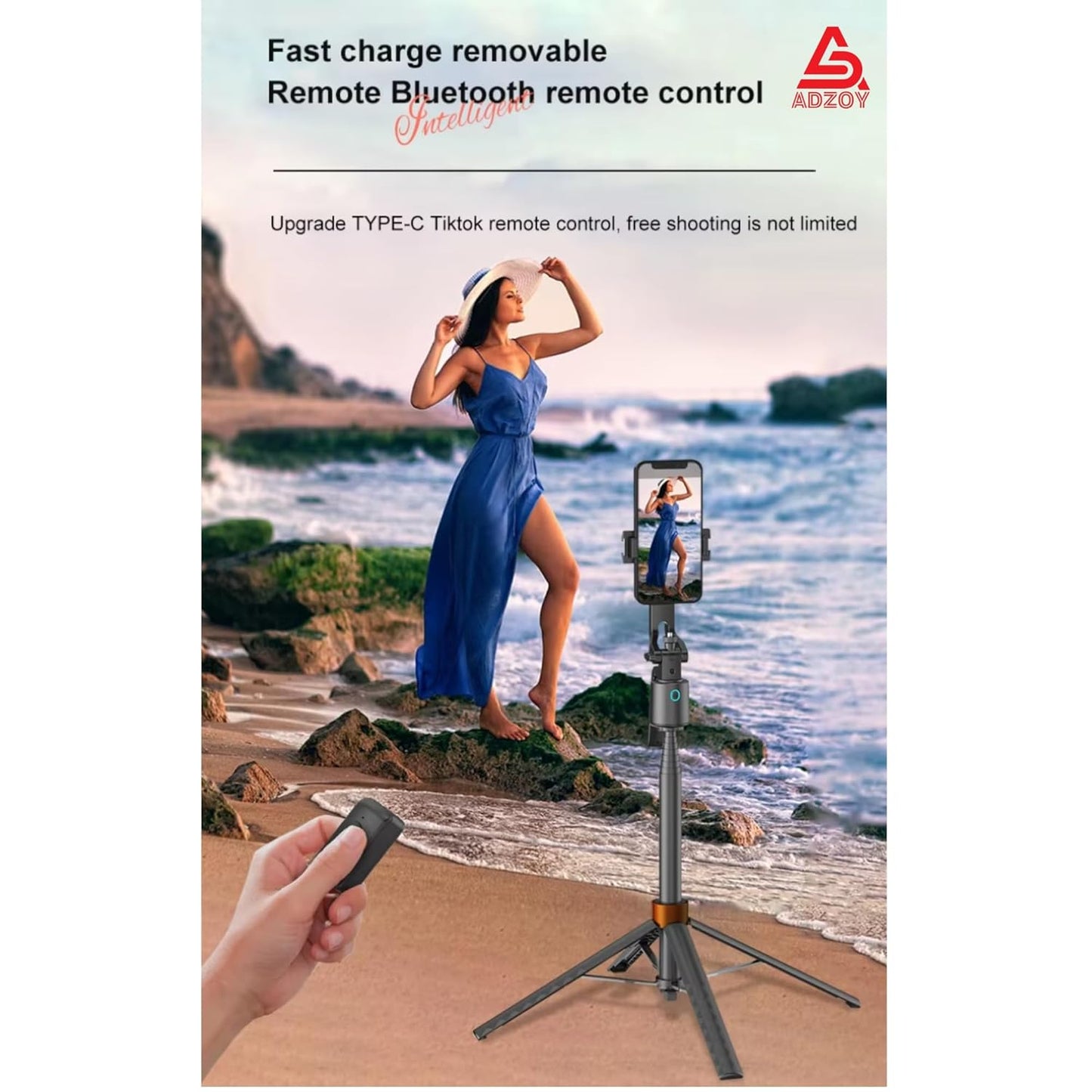 ADZOY Professional ADL-Q13 Intelligent AI Tracker Selfie Stick 180cm Wide Angle 360 Degrees Gimbal Foldable Auto Face Tracking with Remote | Overhead Phone Holder Stabilizer